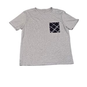 Soft Touch Mens T Shirt 2XL Gray Short Sleeve Plaid Pocket Adult Comfort